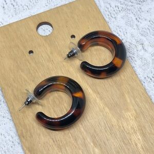 Vintage faux tortoise semi sheer lucite dressy dress up half hoop earrings.